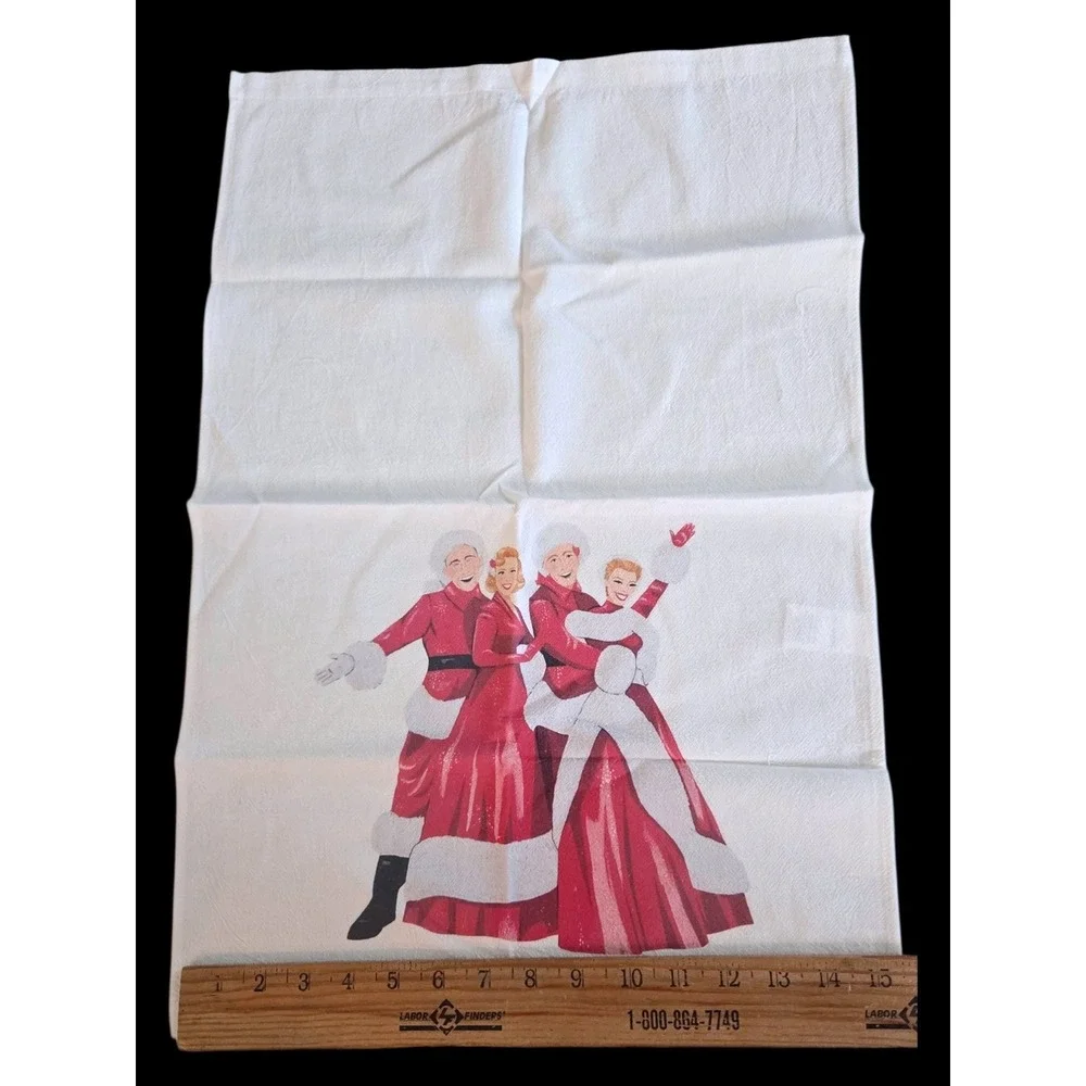 White Christmas Movie Scenes Kitchen Tea Towels Set of 4 100% Cotton White 23x15